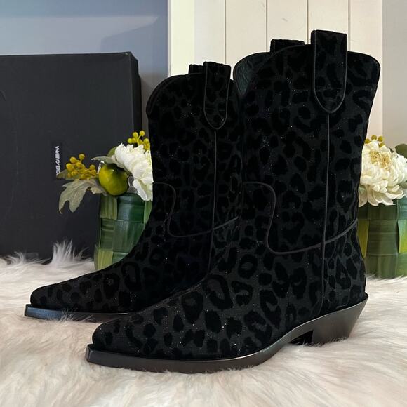 NEW Dolce & Gabbana Midi Cowboy Gaucho Leopard Short Western B… Black Metalli… - Picture 9 of 15